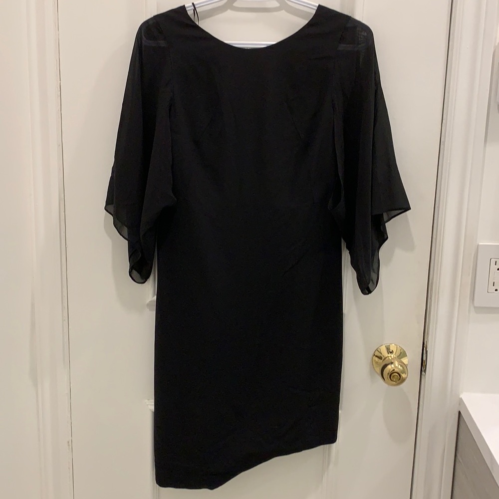 Lanvin Black Midi Dress with Chiffon Dolman Sleeves